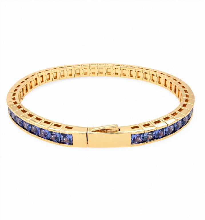 25.30 Ctw Tanzanite Zircon Flex Bangle in Brass Yellow Gold