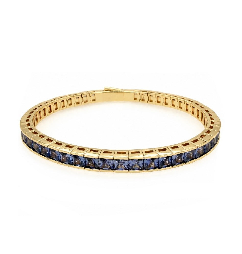 25.30 Ctw Tanzanite Zircon Flex Bangle in Brass Yellow Gold