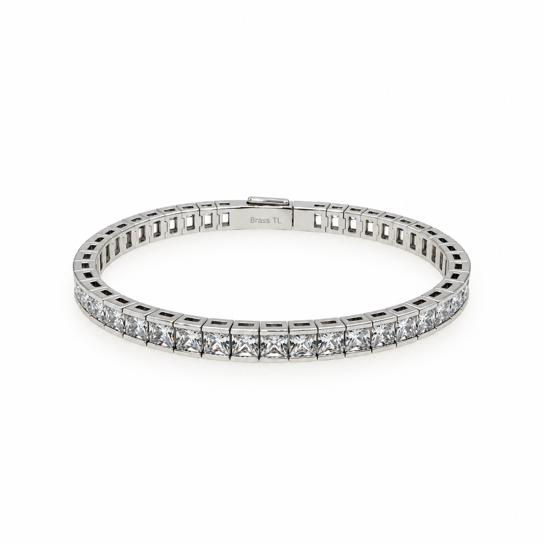 22.96 Ctw White Zircon Flex Bangle in Brass Platinum Plated
