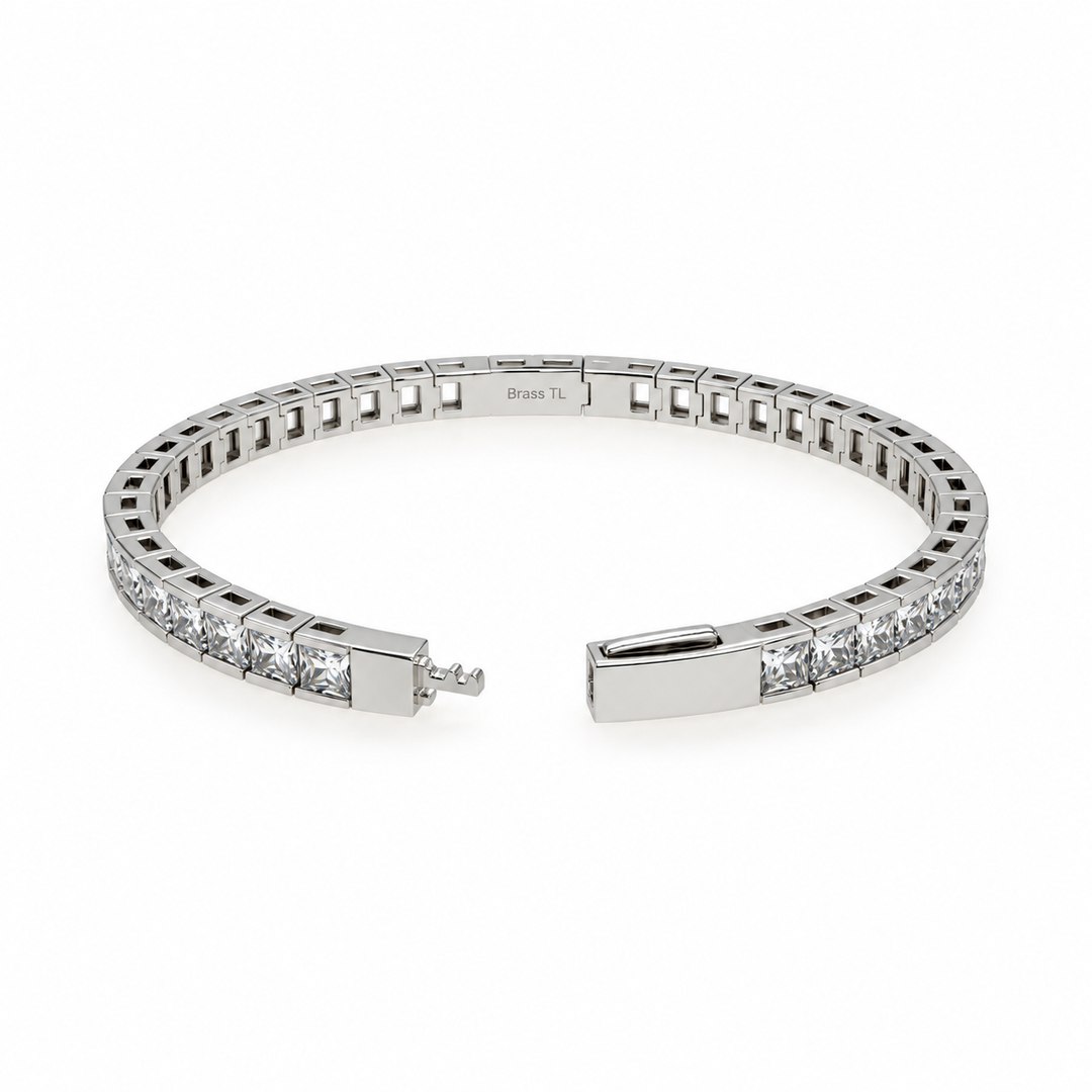 22.96 Ctw White Zircon Flex Bangle in Brass Platinum Plated