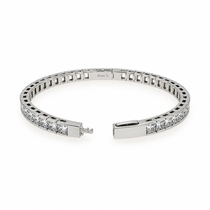 22.96 Ctw White Zircon Flex Bangle in Brass Platinum Plated