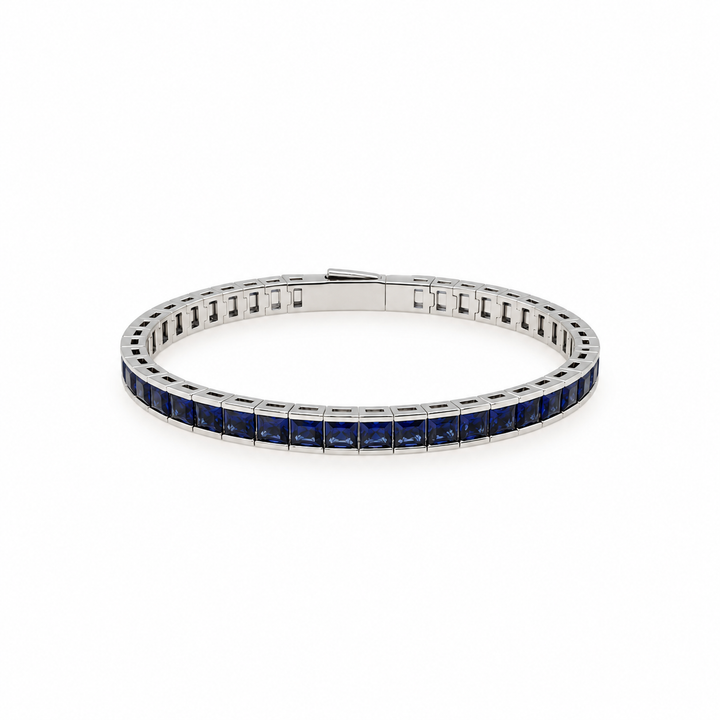 14.50 Ctw Tanzanite Zircon Flex Bangle in Brass Platinum Plated