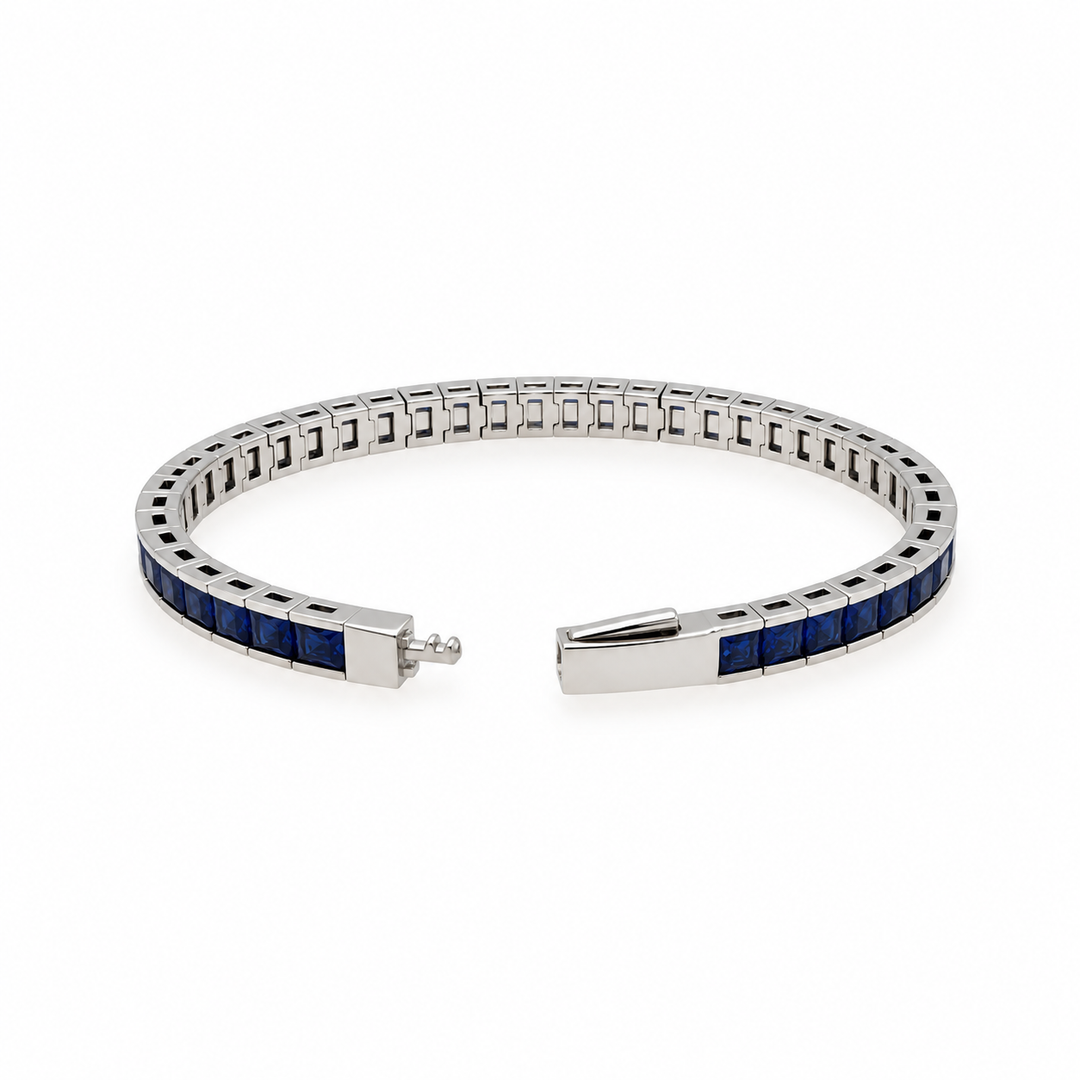 14.50 Ctw Tanzanite Zircon Flex Bangle in Brass Platinum Plated