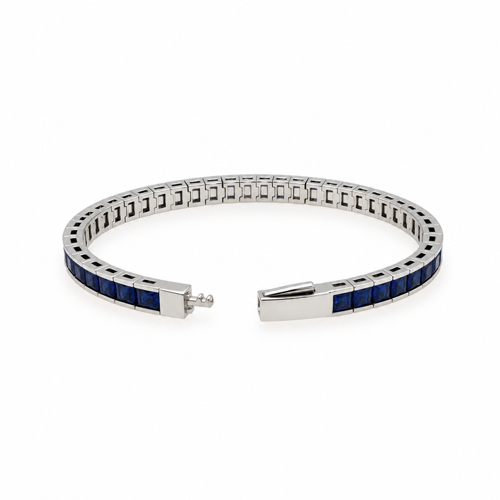 14.50 Ctw Tanzanite Zircon Flex Bangle in Brass Platinum Plated