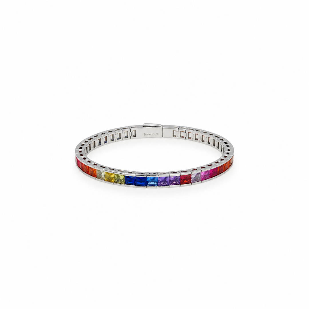 21.87 Ctw Mix Color Zircon Flex Bangle in Brass Platinum Plated