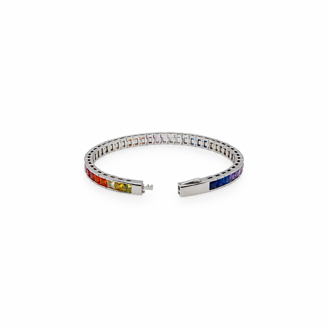 21.87 Ctw Mix Color Zircon Flex Bangle in Brass Platinum Plated