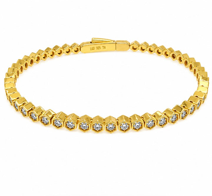 1.07 Ctw Lab Grown Diamond Flex Bangle in 925 Yellow Gold Plated