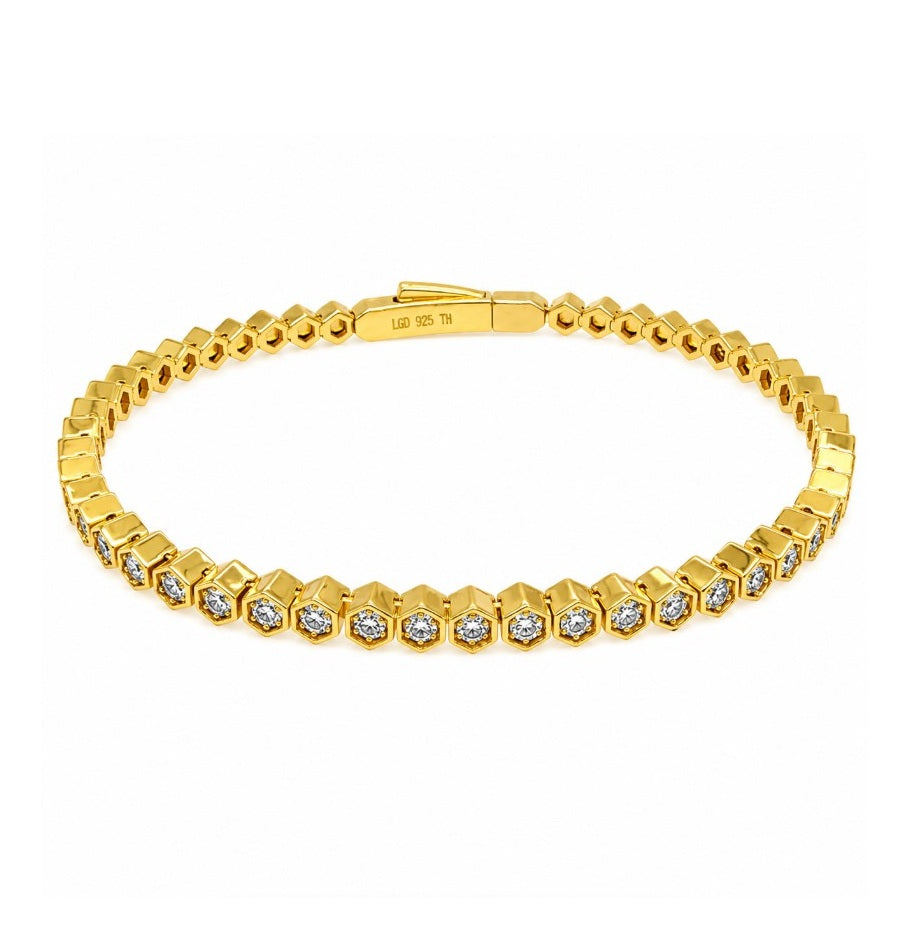 1.07 Ctw Lab Grown Diamond Flex Bangle in 925 Yellow Gold Plated