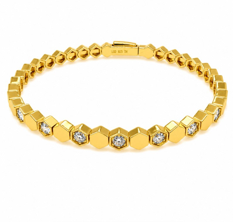 0.97 Ctw Lab Grown Diamond Flex Bangle in 925 Yellow Gold Plated