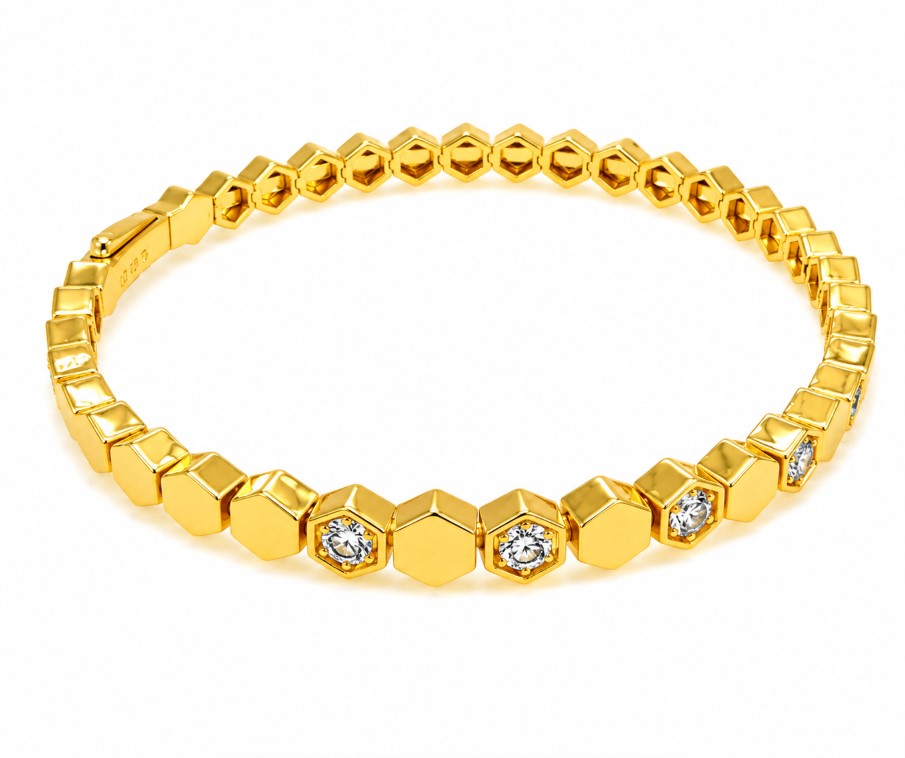 0.97 Ctw Lab Grown Diamond Flex Bangle in 925 Yellow Gold Plated