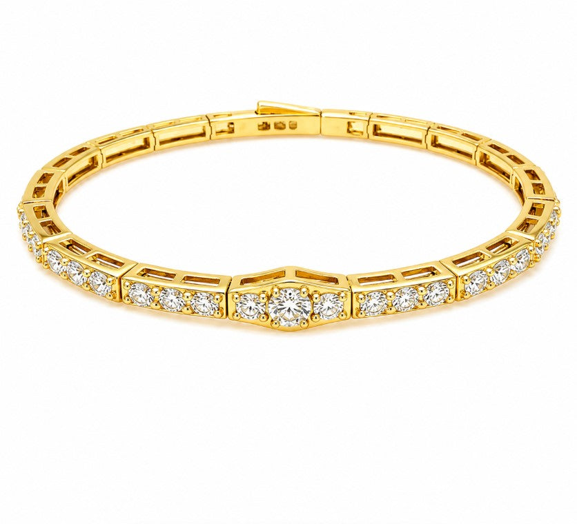 2.45 Ctw Lab Grown Diamond Flex Bangle in 925 Yellow Gold Plated