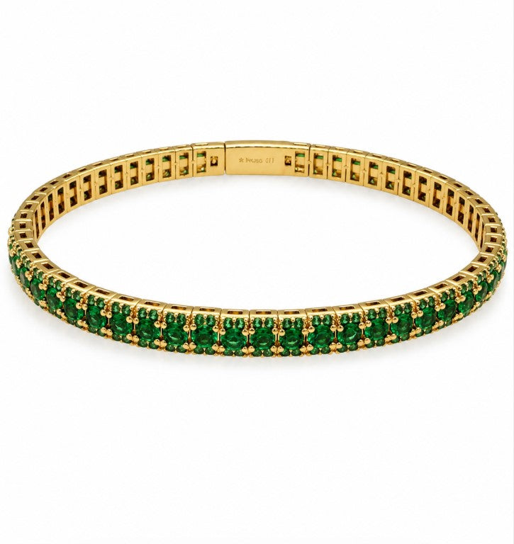 7.72 Ctw Green Zircon Flex Bangle in Brass Yellow Gold