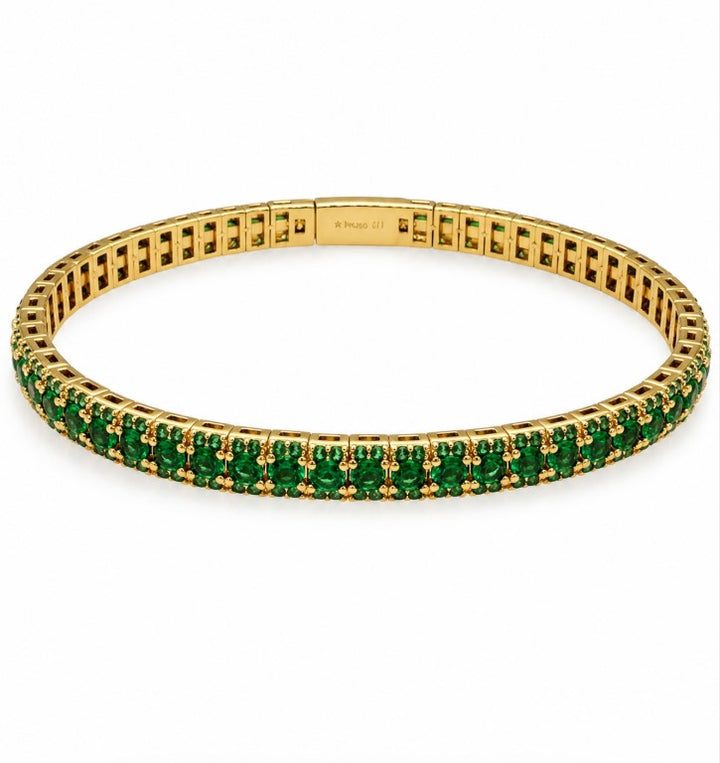 7.72 Ctw Green Zircon Flex Bangle in Brass Yellow Gold