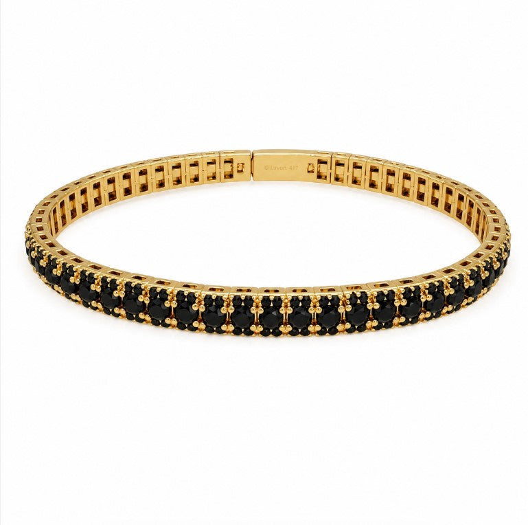 9.47 Ctw Black Spinel Flex Bangle in Brass Yellow Gold