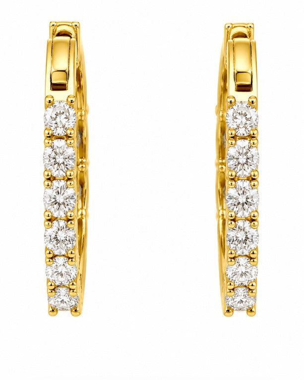7.48 Ctw White Zircon Hoop Earring in Brass Yellow Gold