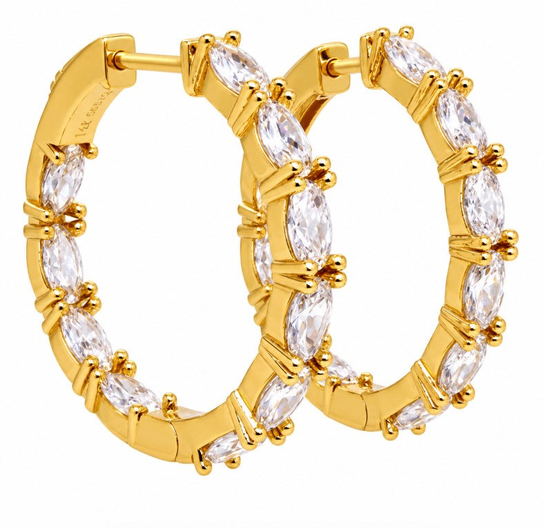 7.48 Ctw White Zircon Hoop Earring in Brass Yellow Gold