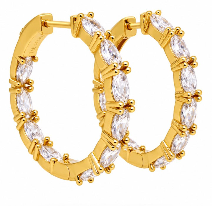 7.48 Ctw White Zircon Hoop Earring in Brass Yellow Gold