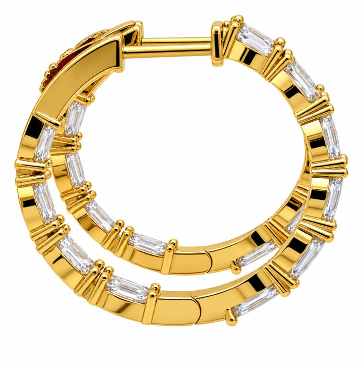 7.48 Ctw White Zircon Hoop Earring in Brass Yellow Gold