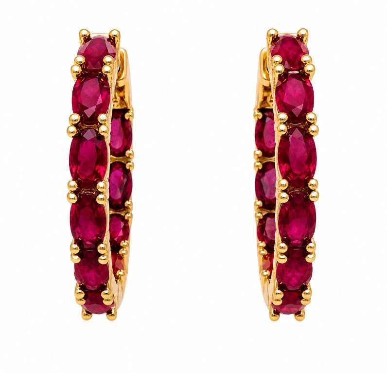 4.85 Ctw Red Zircon Hoop Earring in Brass Yellow Gold