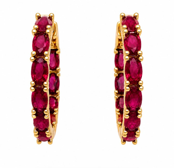 4.85 Ctw Red Zircon Hoop Earring in Brass Yellow Gold