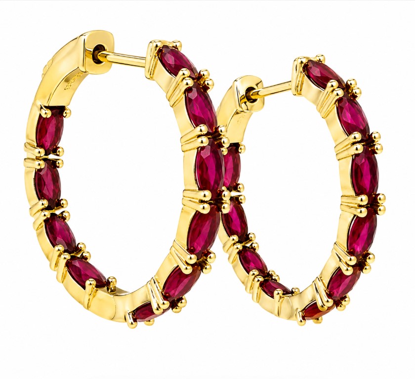 4.85 Ctw Red Zircon Hoop Earring in Brass Yellow Gold