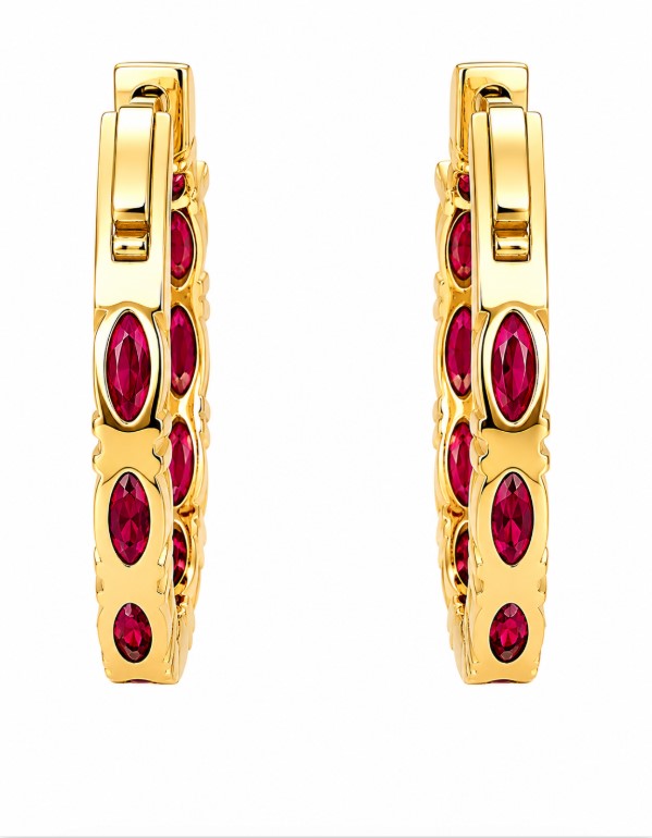 4.85 Ctw Red Zircon Hoop Earring in Brass Yellow Gold