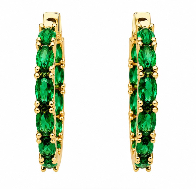 3.52 Ctw Green Zircon Hoop Earring in Brass Yellow Gold