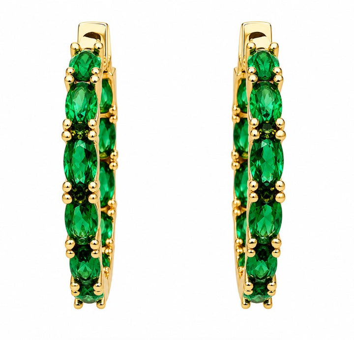 3.52 Ctw Green Zircon Hoop Earring in Brass Yellow Gold