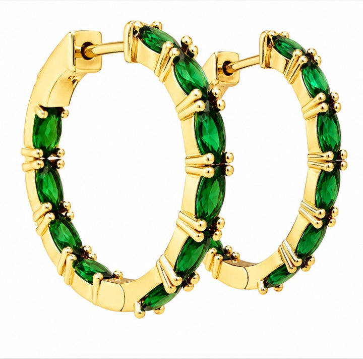 3.52 Ctw Green Zircon Hoop Earring in Brass Yellow Gold