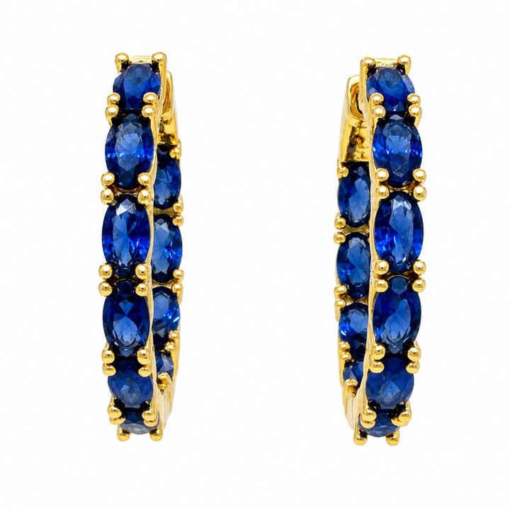 3.35 Ctw Blue Zircon Hoop Earring in Brass Yellow Gold