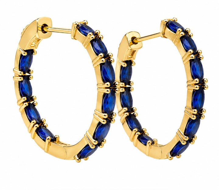 3.35 Ctw Blue Zircon Hoop Earring in Brass Yellow Gold