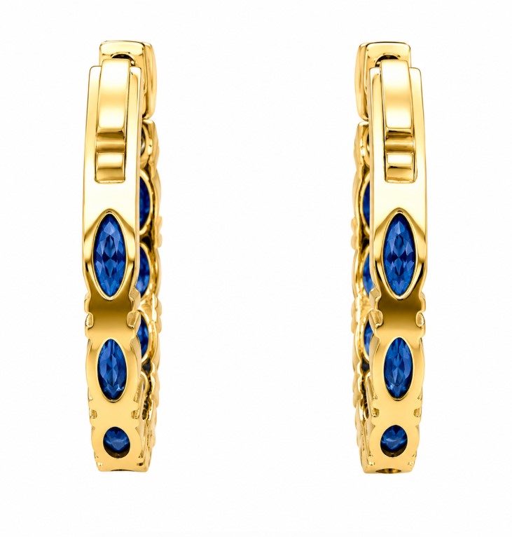 3.35 Ctw Blue Zircon Hoop Earring in Brass Yellow Gold