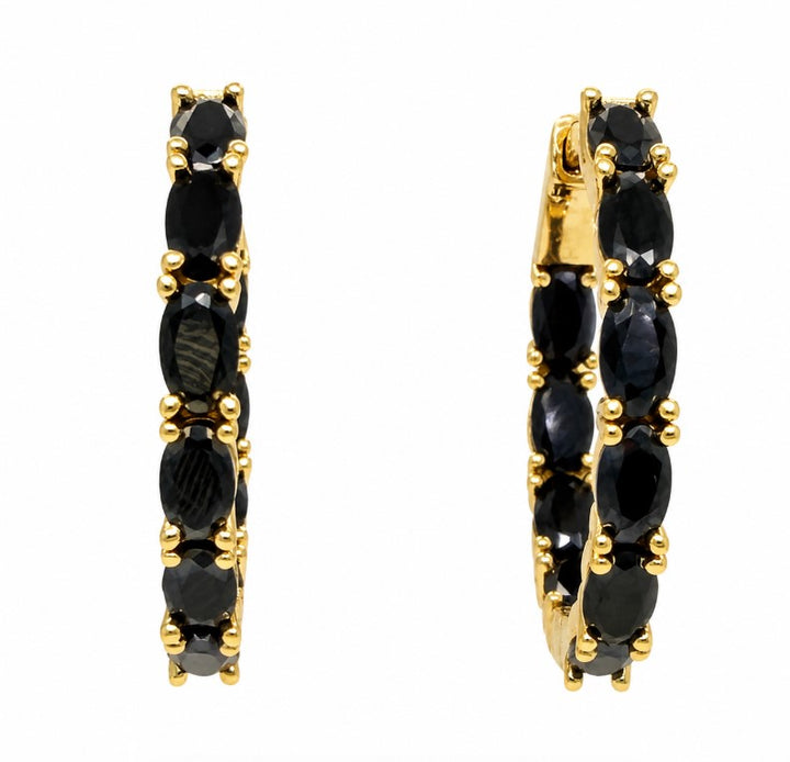 5.10 Ctw Black Spinel Hoop Earring in Brass Yellow Gold
