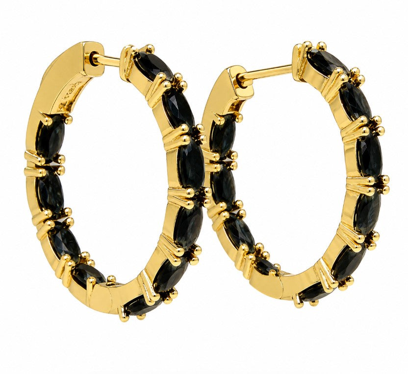 5.10 Ctw Black Spinel Hoop Earring in Brass Yellow Gold