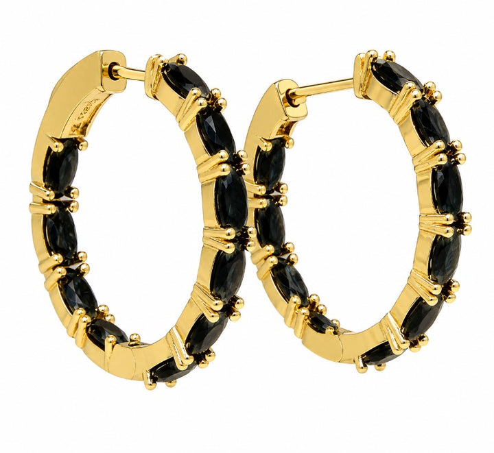 5.10 Ctw Black Spinel Hoop Earring in Brass Yellow Gold