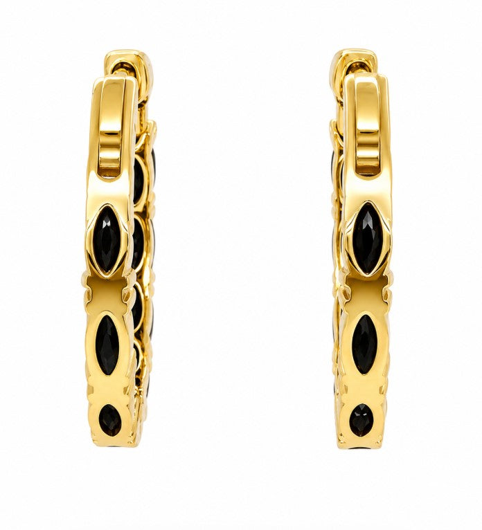 5.10 Ctw Black Spinel Hoop Earring in Brass Yellow Gold