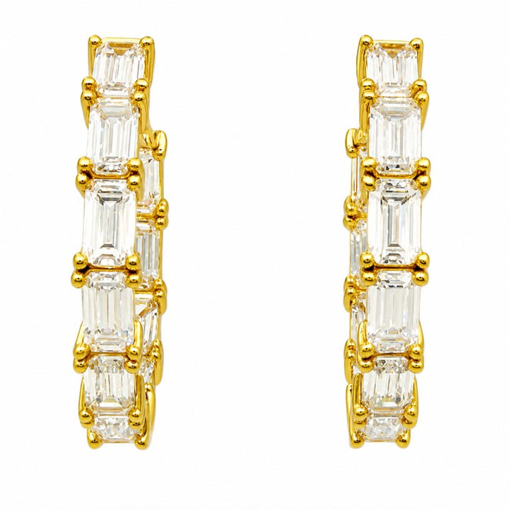 10.09 Ctw White Zircon Hoop Earring in Brass Yellow Gold
