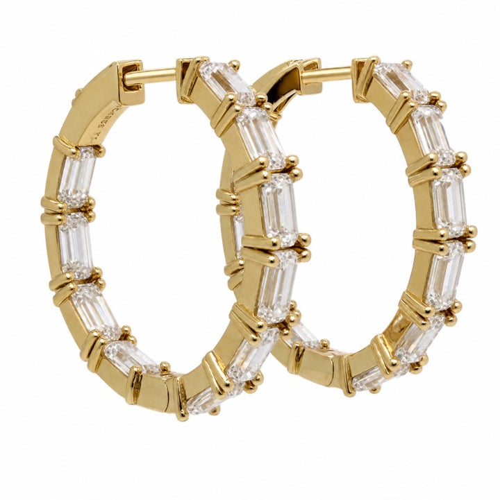 10.09 Ctw White Zircon Hoop Earring in Brass Yellow Gold