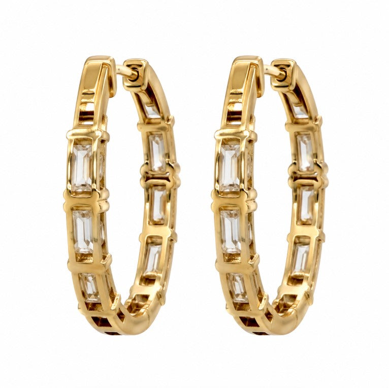 10.09 Ctw White Zircon Hoop Earring in Brass Yellow Gold