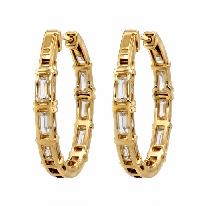 10.09 Ctw White Zircon Hoop Earring in Brass Yellow Gold