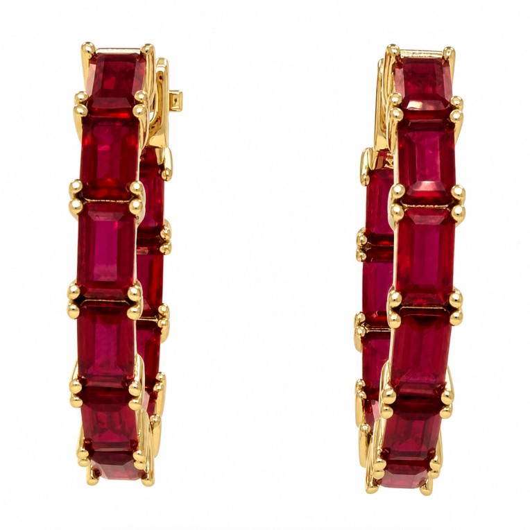 6.25 Ctw Red Zircon Hoop Earring in Brass Yellow Gold
