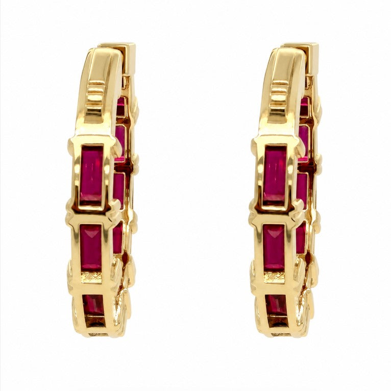 6.25 Ctw Red Zircon Hoop Earring in Brass Yellow Gold