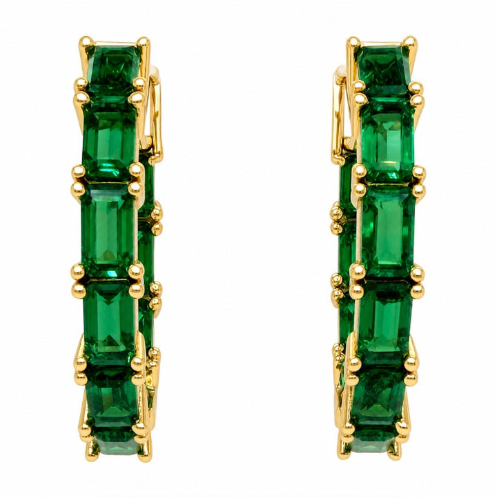4.87 Ctw Green Zircon Hoop Earring in Brass Yellow Gold