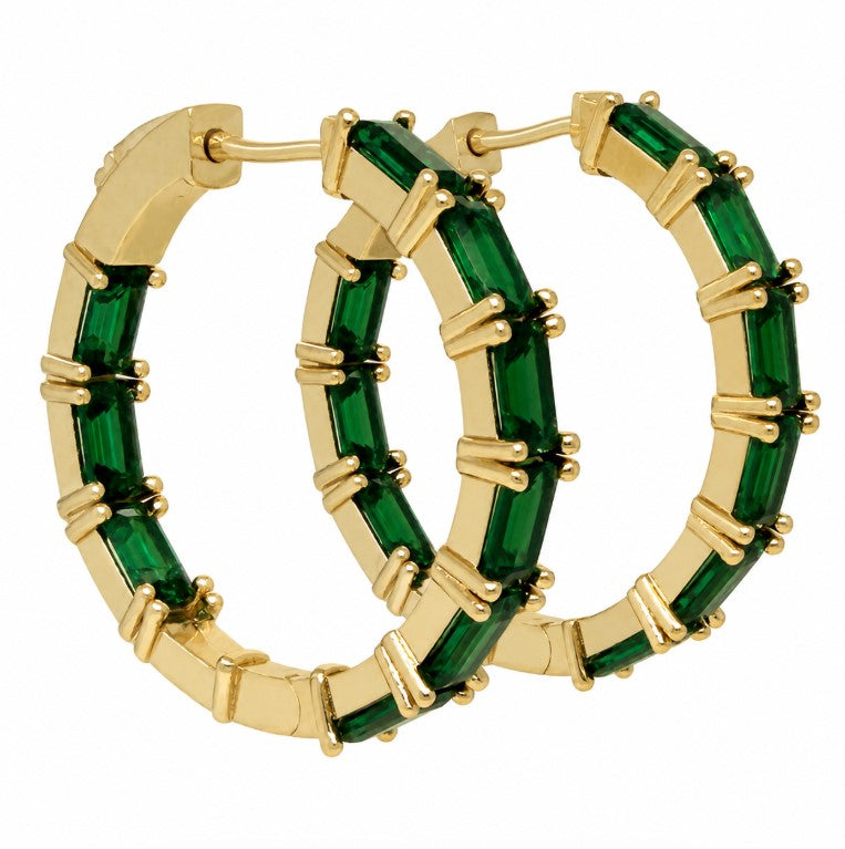 4.87 Ctw Green Zircon Hoop Earring in Brass Yellow Gold