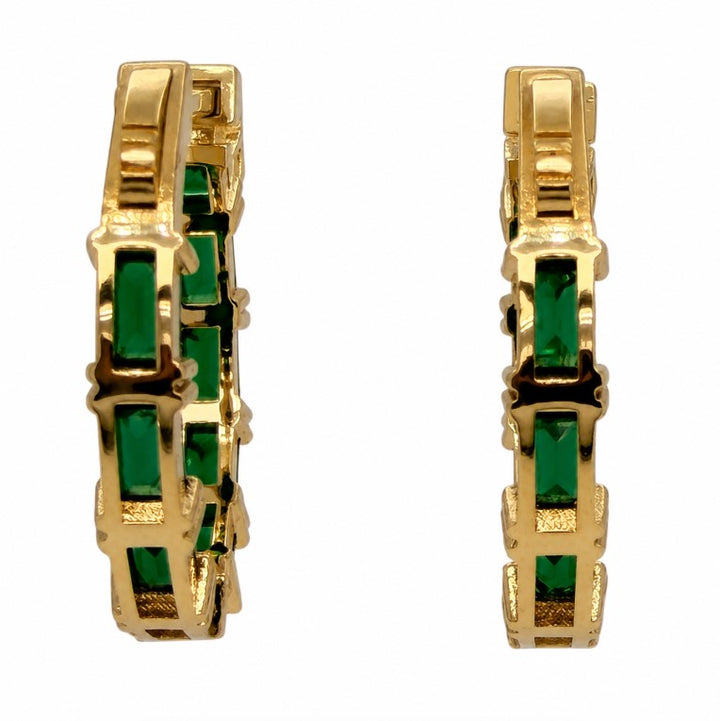 4.87 Ctw Green Zircon Hoop Earring in Brass Yellow Gold