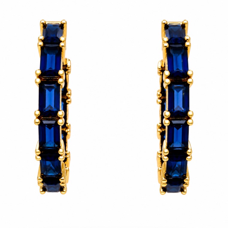 4.87 Ctw Blue Zircon Hoop Earring in Brass Yellow Gold