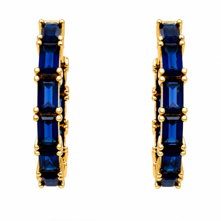 4.87 Ctw Blue Zircon Hoop Earring in Brass Yellow Gold