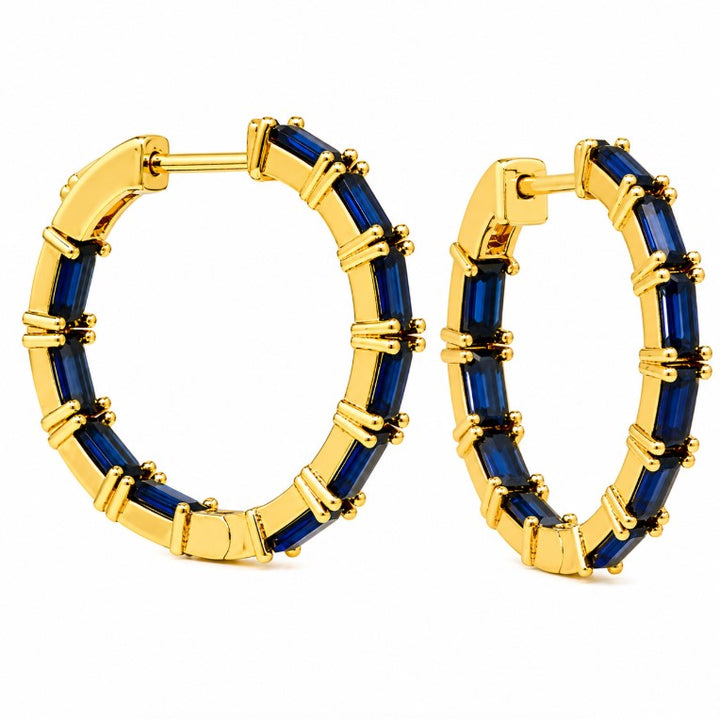 4.87 Ctw Blue Zircon Hoop Earring in Brass Yellow Gold