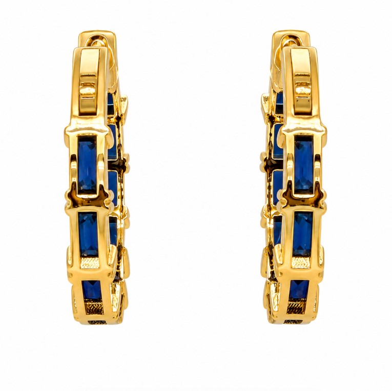 4.87 Ctw Blue Zircon Hoop Earring in Brass Yellow Gold