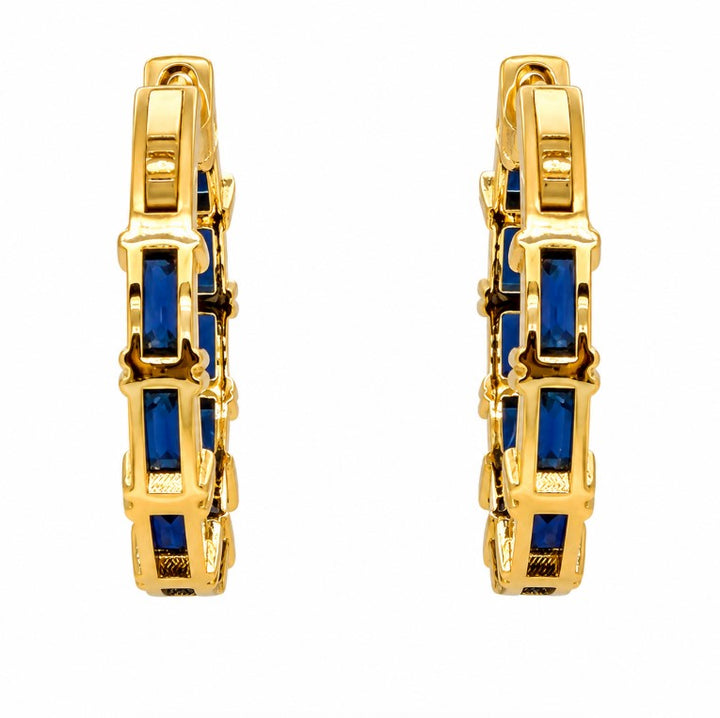 4.87 Ctw Blue Zircon Hoop Earring in Brass Yellow Gold